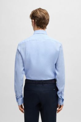 Slim-fit shirt in Italian-made linen, Light Blue