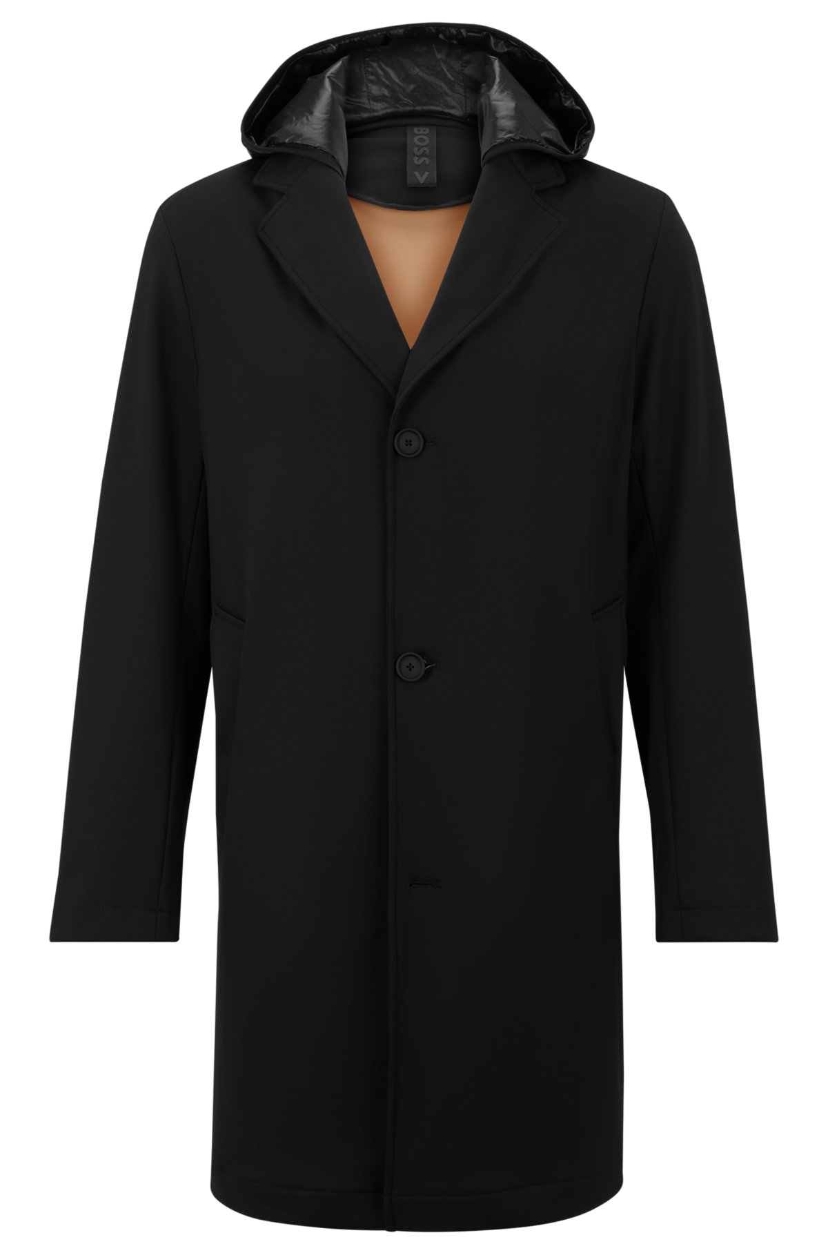 BOSS - Relaxed-fit coat with contrast hood in performance stretch