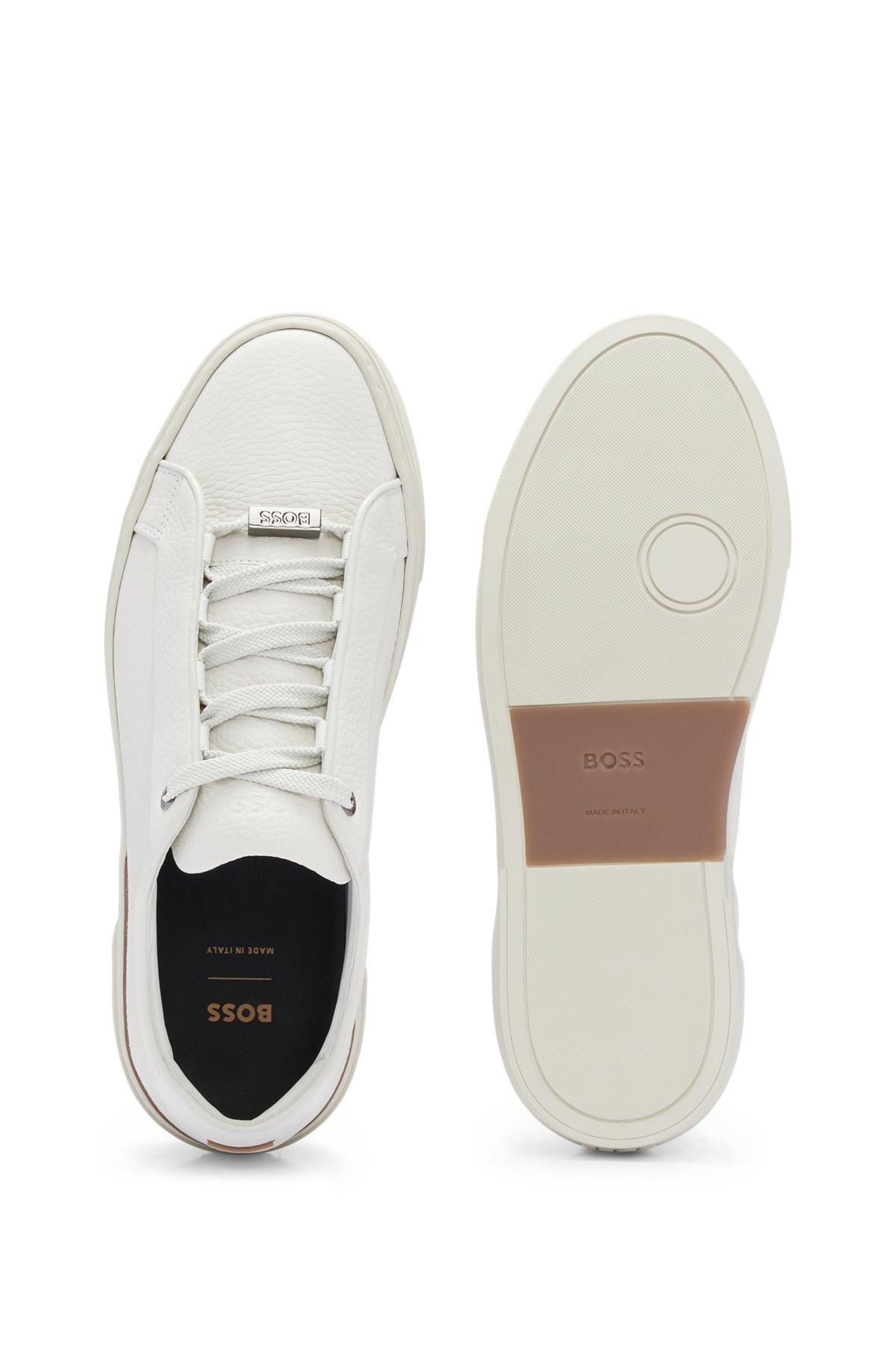 Leather low-top trainers with logo lace loop, White