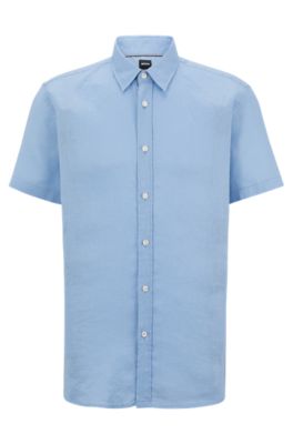 TOPMAN Slim Fit Contrast Cuff Short Sleeve Button-up Shirt in Blue for Men