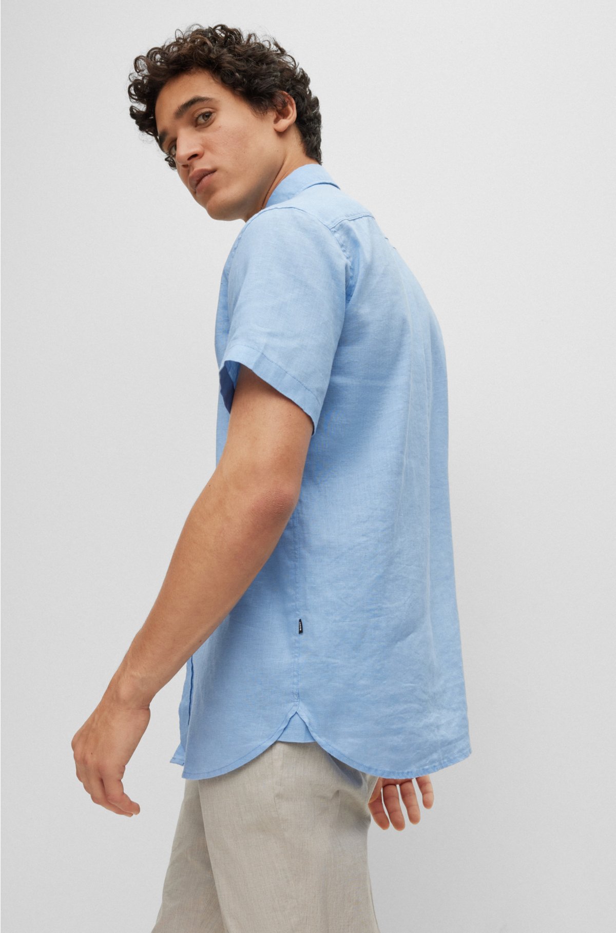 TOPMAN Slim Fit Contrast Cuff Short Sleeve Button-up Shirt in Blue for Men