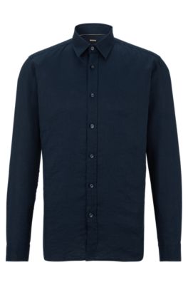 BOSS - Slim-fit shirt in stretch fabric with stand collar