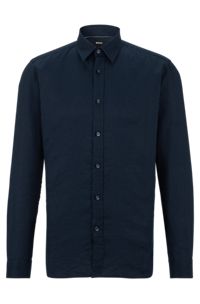 Slim-fit shirt in stretch-linen chambray, Dark Blue