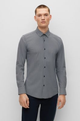 Hugo Boss Slim-fit Shirt In Printed Performance-stretch Jersey In Dark Blue
