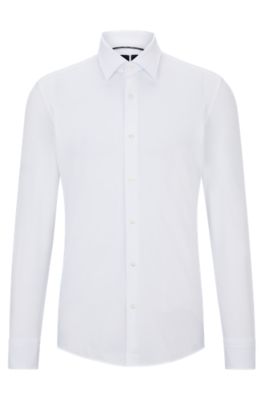 Shop Hugo Boss Slim-fit Shirt In Italian Performance-stretch Jersey In White