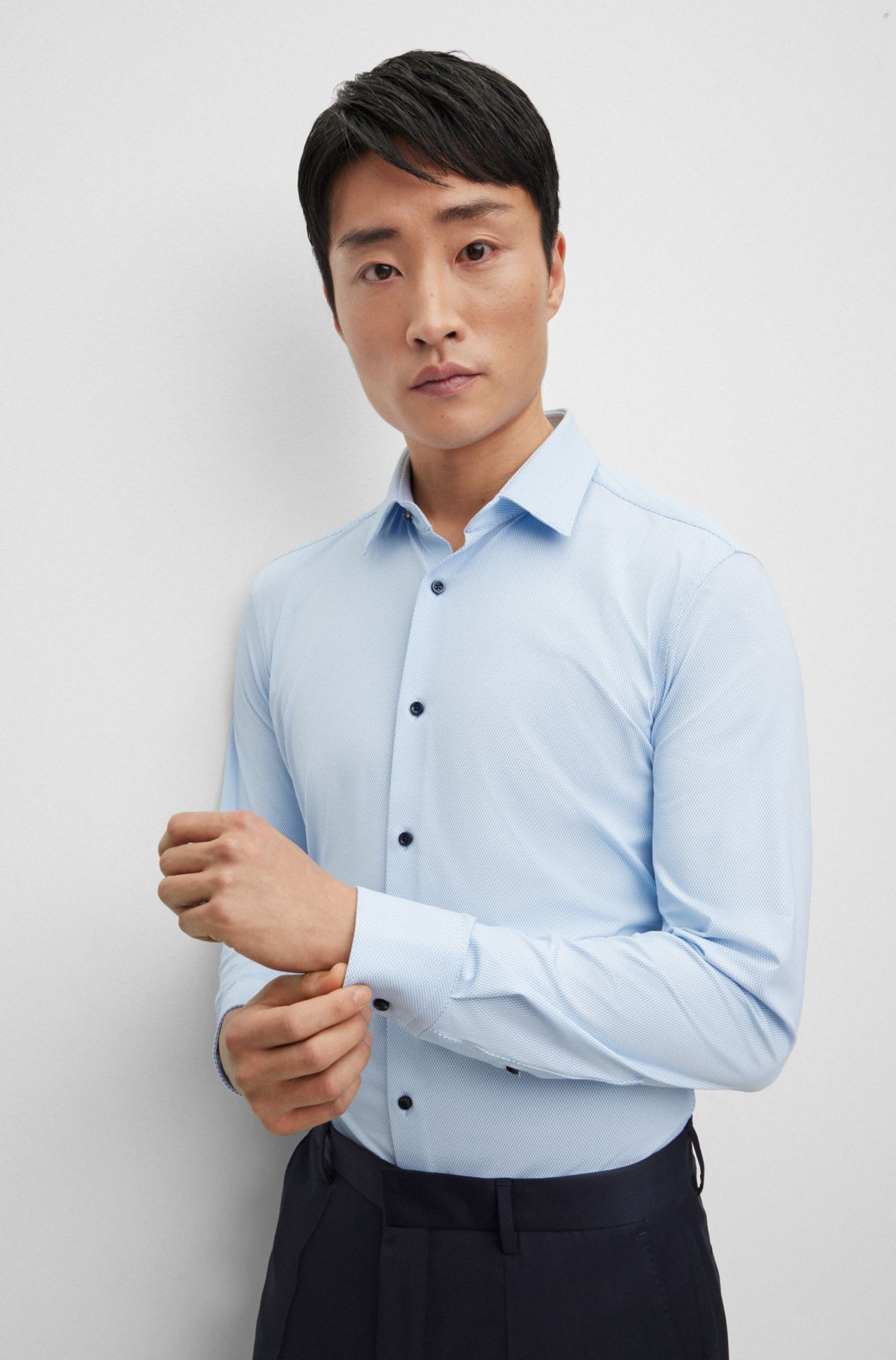 Slim-fit shirt in structured Italian performance-stretch jersey