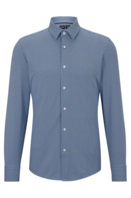 BOSS - Slim-fit shirt in patterned Italian performance-stretch fabric