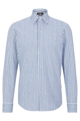 Hugo boss blue and white striped on sale shirt