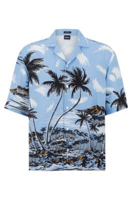 BOSS - Regular-fit shirt in Hawaiian-print twill