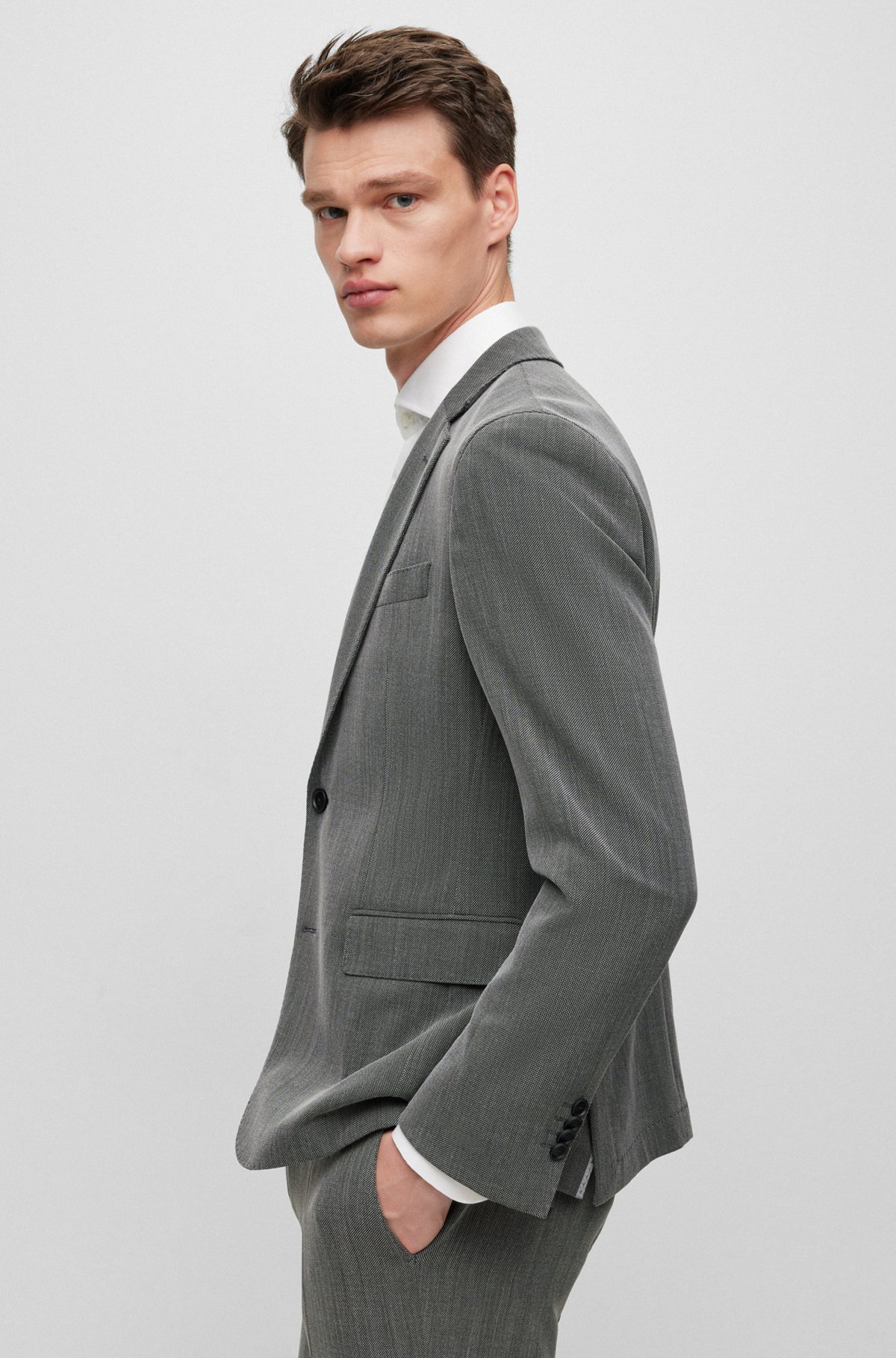 BOSS - Slim-fit suit in micro-patterned performance-stretch cloth