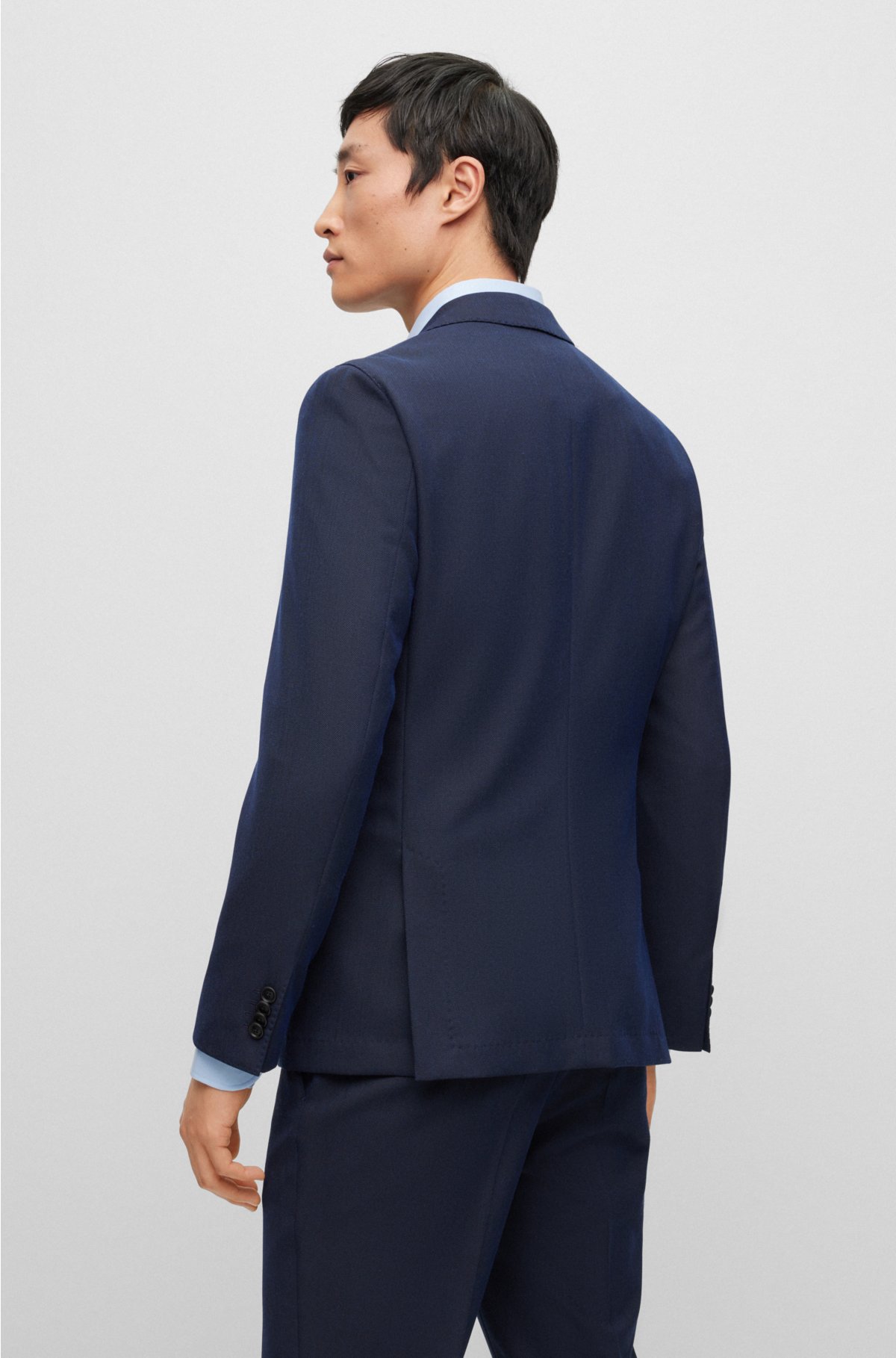 Slim-fit suit in micro-patterned performance-stretch cloth, Dark Blue
