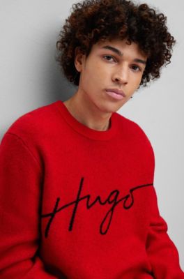 HUGO - Relaxed-fit wool-blend sweater with handwritten logo