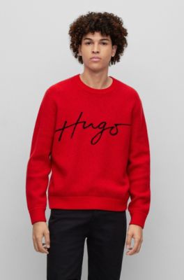 HUGO - Relaxed-fit wool-blend sweater with handwritten logo