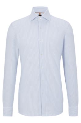 BOSS - Slim-fit shirt in a striped cotton blend