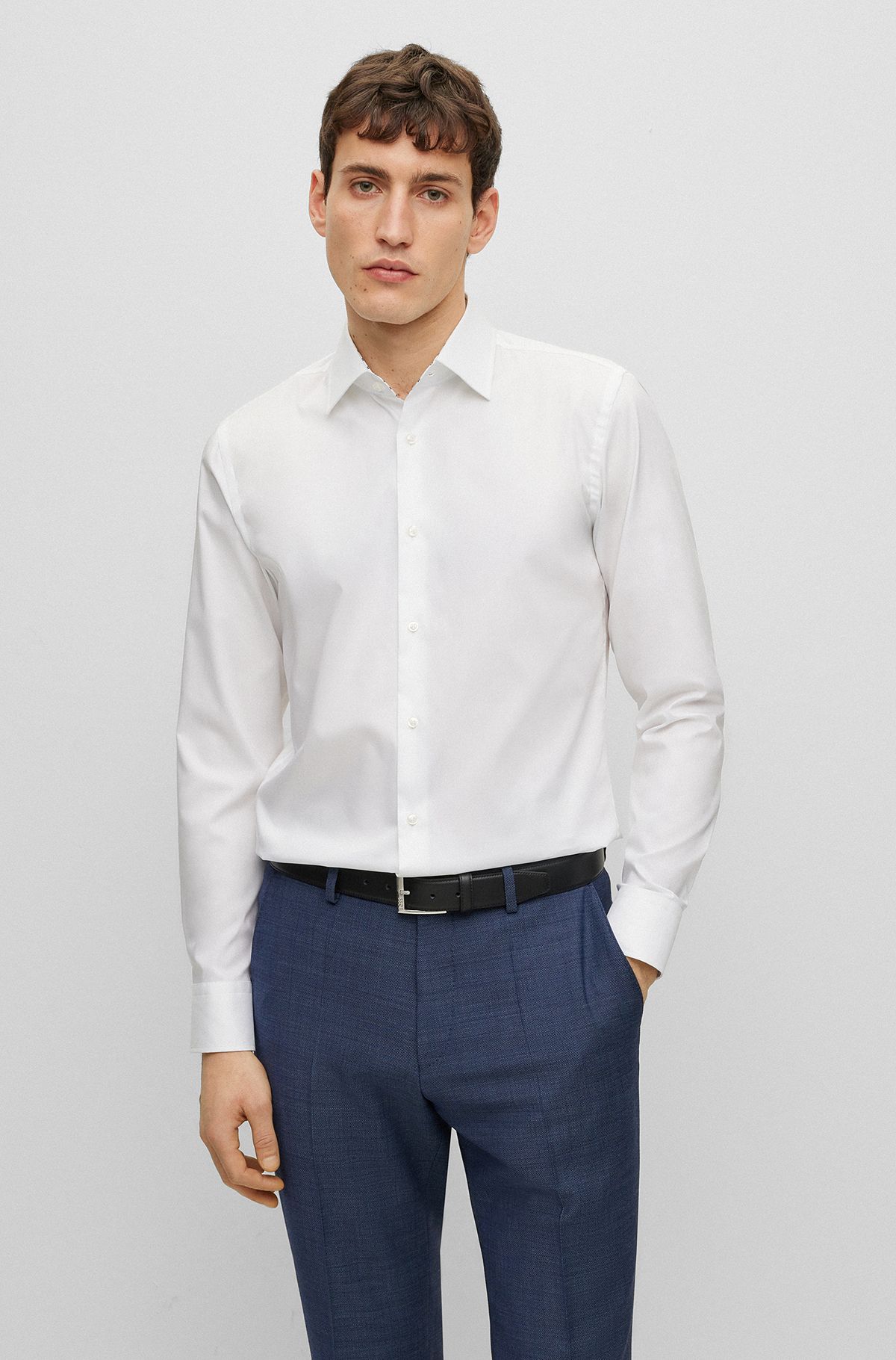 BOSS - Slim-fit shirt in easy-iron cotton poplin