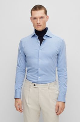 Hugo Boss Slim-fit Shirt In A Cotton Blend In Light Blue