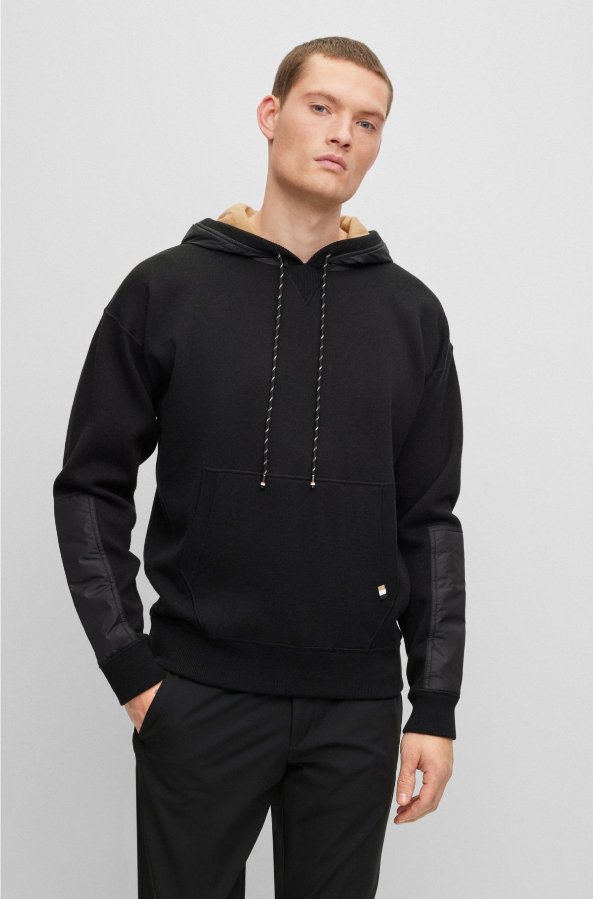 BOSS - Signature-stripe hoodie wool cotton
