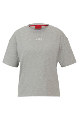 Hugo Boss Relaxed-fit T-shirt With Contrast Logo In Soft Jersey In Silver