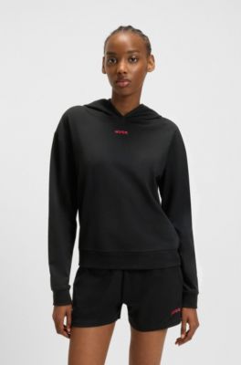 Hugo Boss Relaxed-fit Loungewear Hoodie With Silicone-print Logo In Black