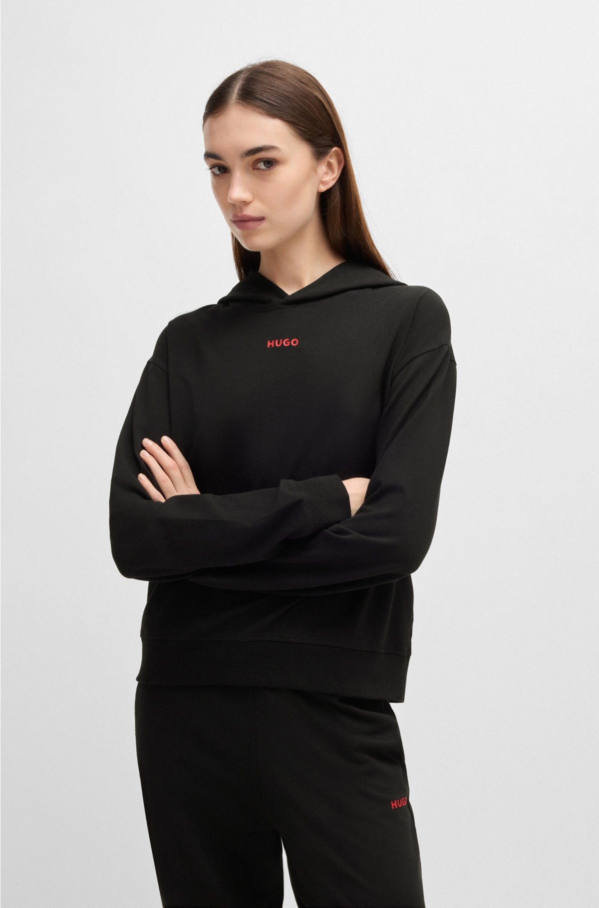 HUGO - Stretch-jersey hoodie with logo print