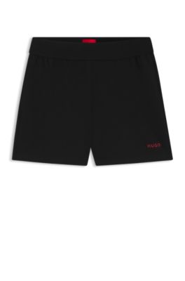 Stretch shorts with logo print, Black