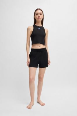 Stretch shorts with logo print, Black