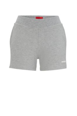 Hugo Boss Relaxed-fit Shorts With Silicone-printed Logo In Silver