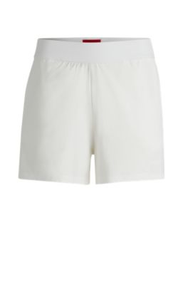Hugo Relaxed-fit Shorts With Silicone-print Logo In White