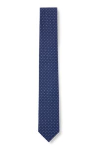 Cravate en jacquard de soie à pois confectionnée à la main, Bleu foncé