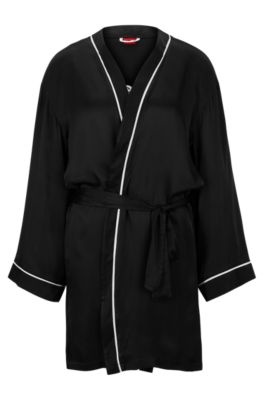 HUGO Contrastpiped dressing gown with handwritten logo