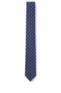 Cravate en jacquard de soie à carreaux, réalisée à la main, Bleu foncé