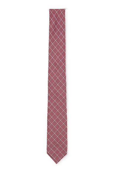 Hand-made tie in silk jacquard with check pattern, Dark Red