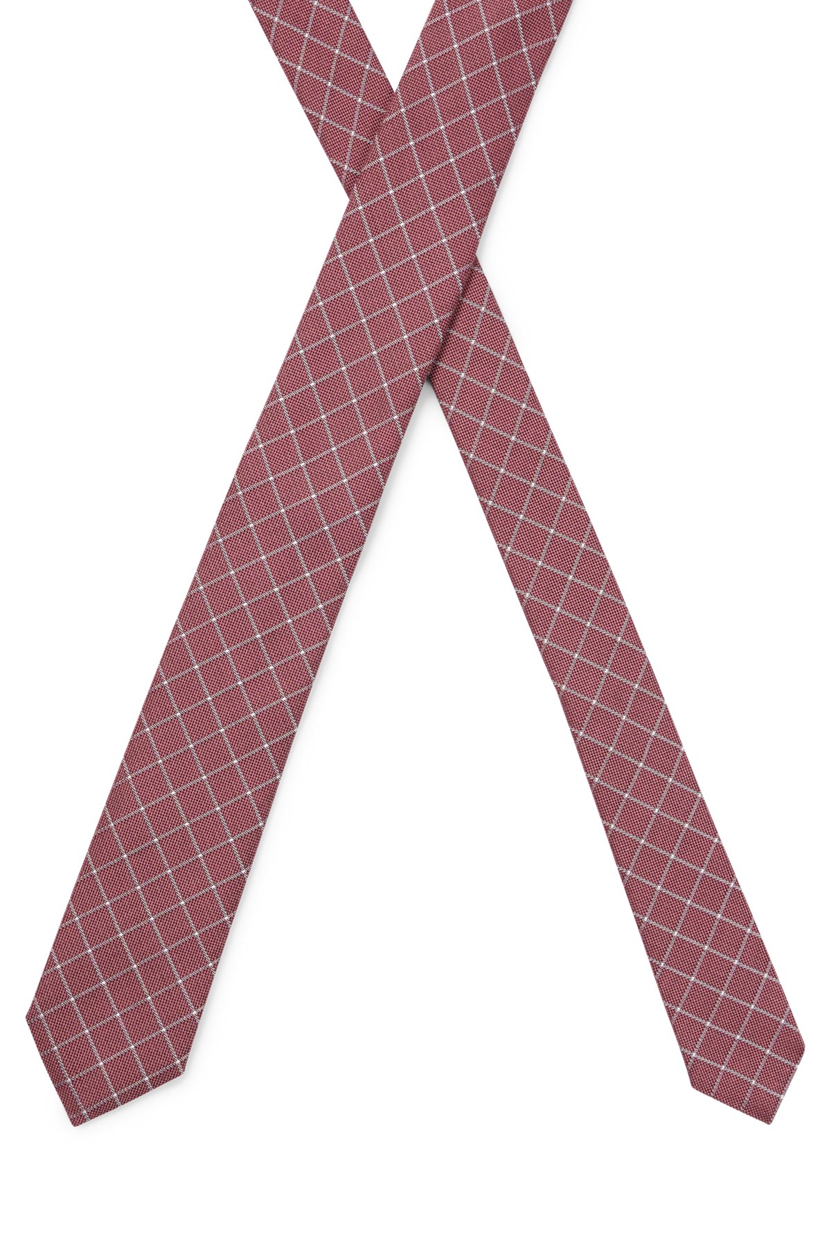 Cravate en jacquard de soie à carreaux, réalisée à la main, Rouge sombre