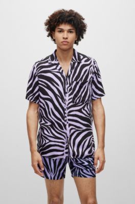 Hugo Relaxed-fit Shirt In Printed Satin In Light Purple