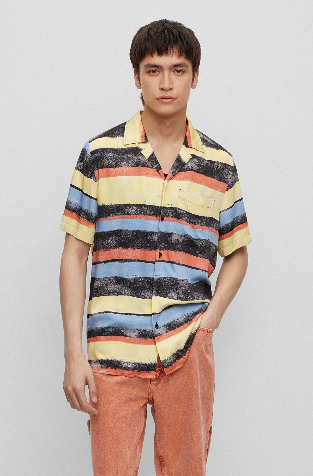 Relaxed-fit shirt in printed satin, Patterned