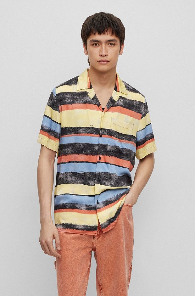 Relaxed-fit shirt in printed satin, Patterned