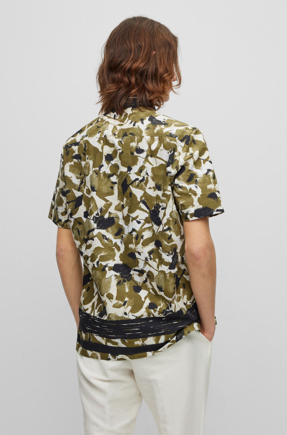 HUGO - Relaxed-fit shirt in abstract floral-print cotton poplin