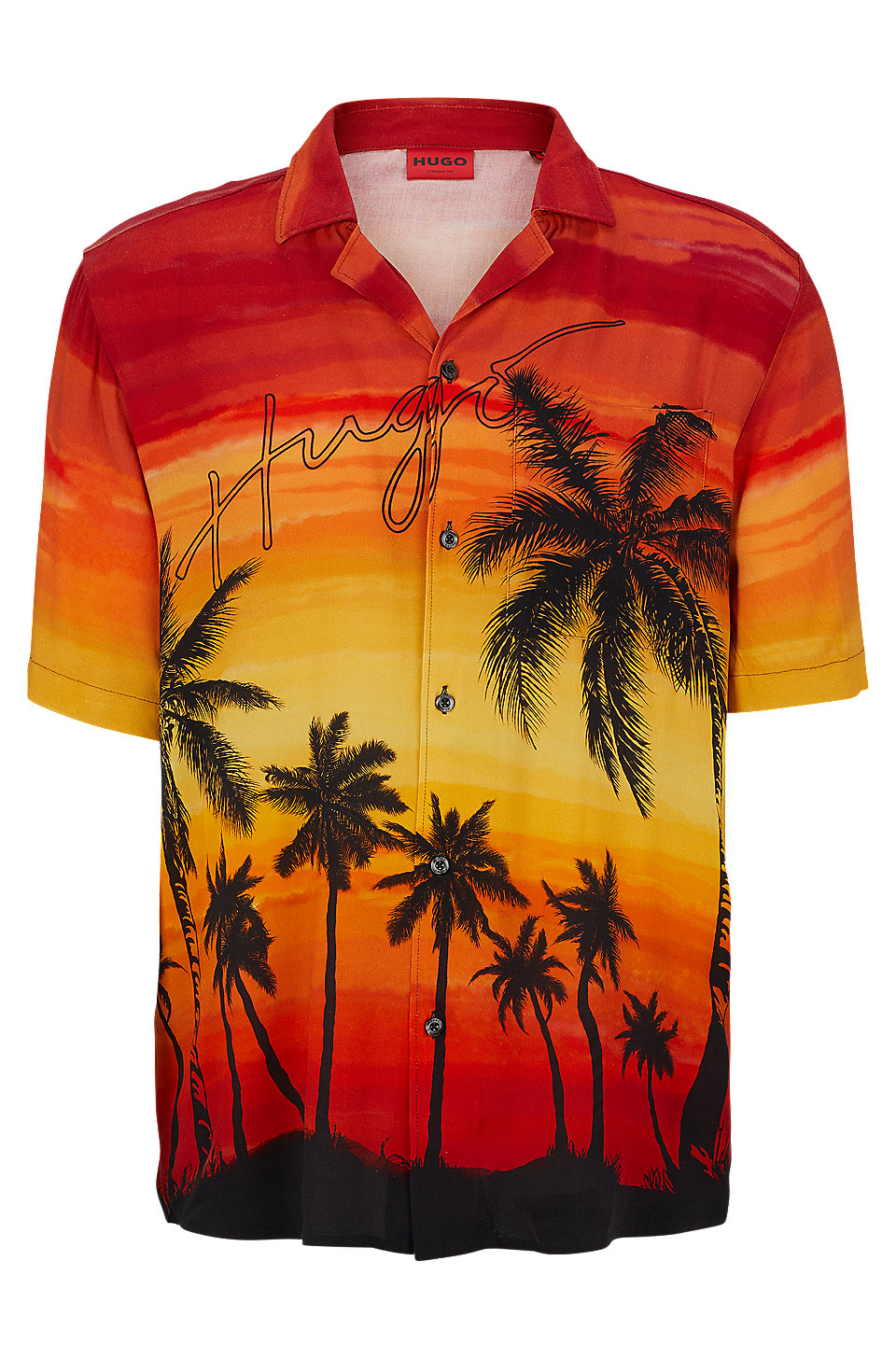 HUGO - Relaxed-fit shirt with palm print and handwritten logo