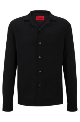 HUGO - Relaxed-fit shirt in canvas with camp collar