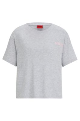 Hugo Relaxed-fit Pajama T-shirt With Printed Logo In Grey