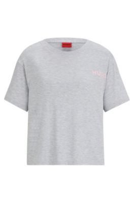 Hugo Boss Relaxed-fit Pajama T-shirt With Printed Logo In Grey