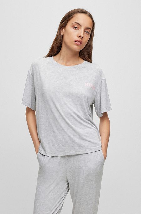Relaxed-fit pajama T-shirt with printed logo, Grey