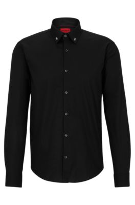 HUGO - Slim-fit shirt in stretch cotton with logo hardware