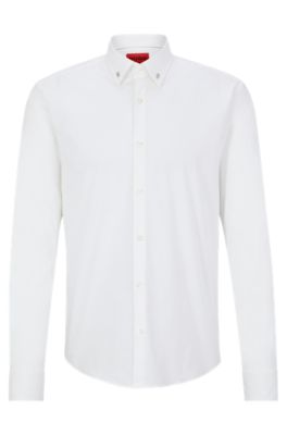 HUGO - Slim-fit shirt in stretch cotton with logo hardware