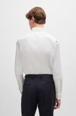 Camisa slim fit de algod&oacute;n el&aacute;stico y herrajes con logo, Blanco