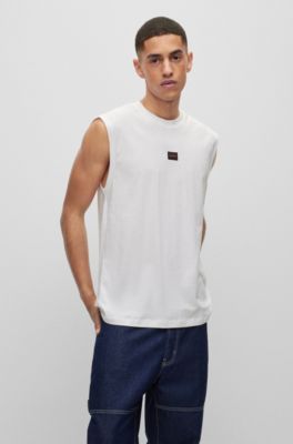 HUGO - Sleeveless T-shirt in cotton jersey with logo label