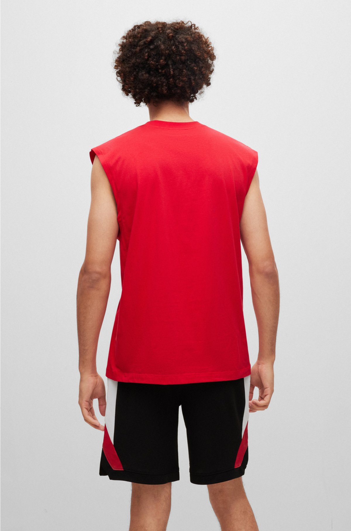HUGO - Sleeveless T-shirt in cotton jersey with logo label