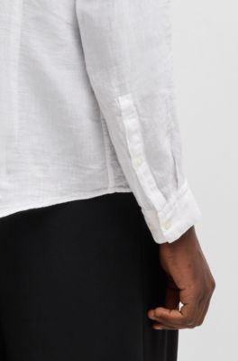 Camisa slim fit en lona de lino, Blanco