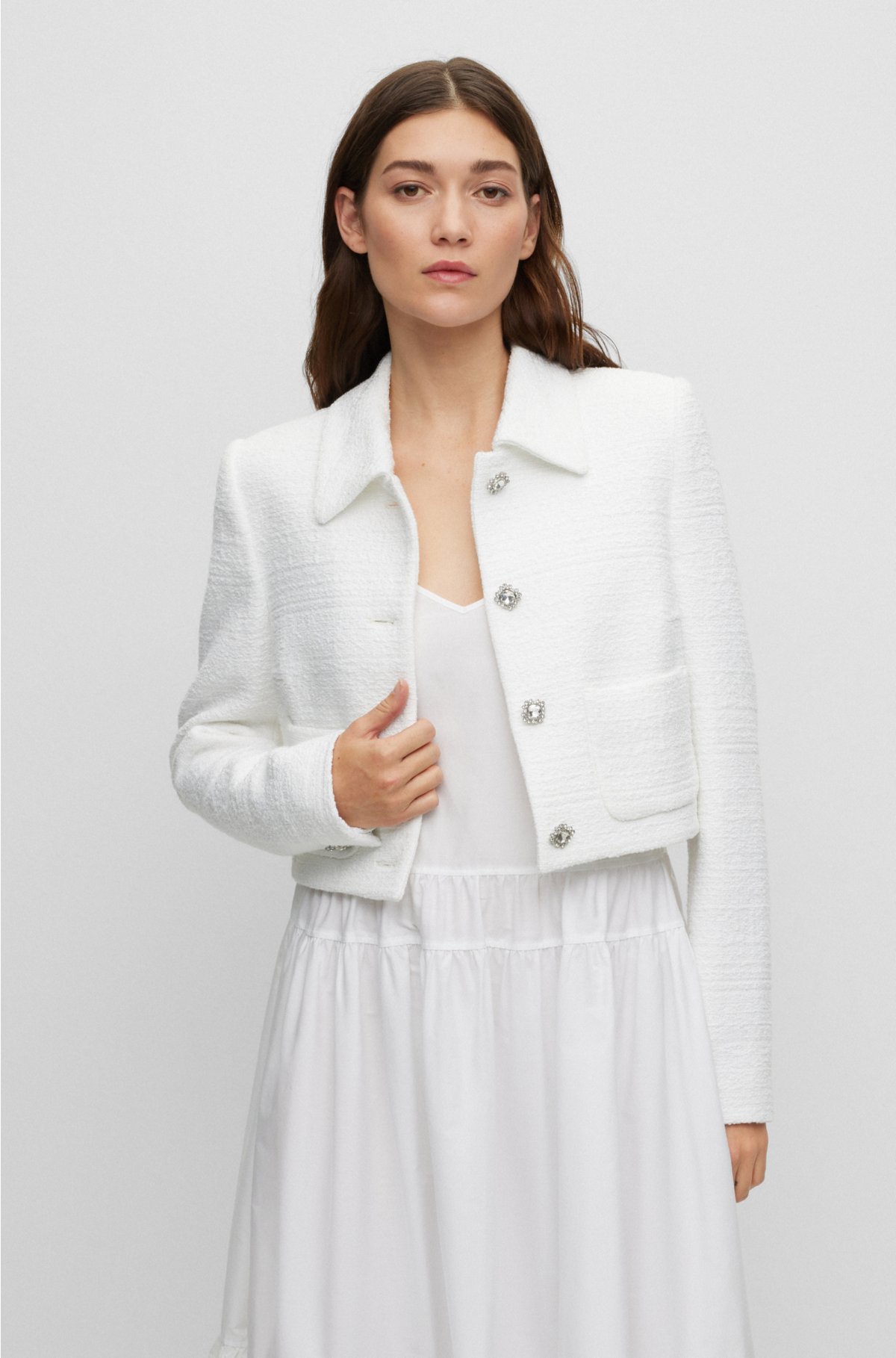 white tweed blazer