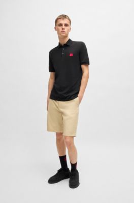 Cotton-piqu&eacute; slim-fit polo shirt with logo label, Black